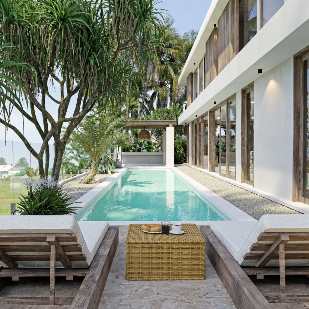 Beautiful 4 bedroom villa in Bali for sale.Situated in Uluwatu hills with district views. Modern design with tropical feel. Large pool and lots of natural materials.