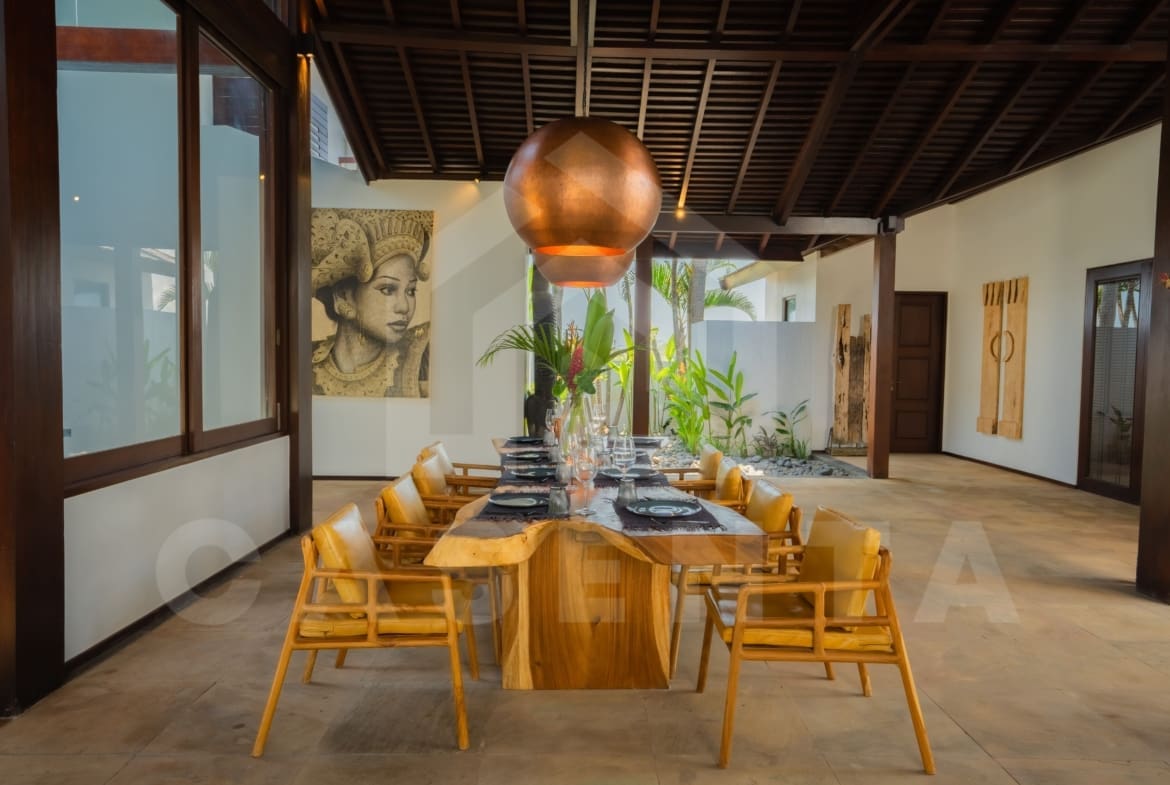Indoor dining area inside tropical villas in Tabanan coastline
