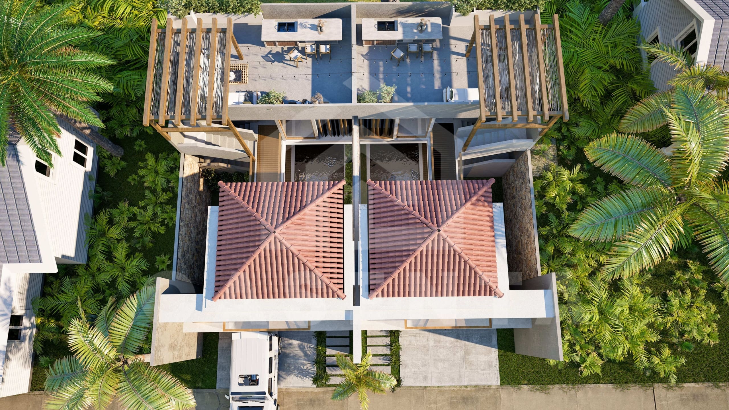 Bird's eye view if the beautiful 2 bedroom villa in Bingin