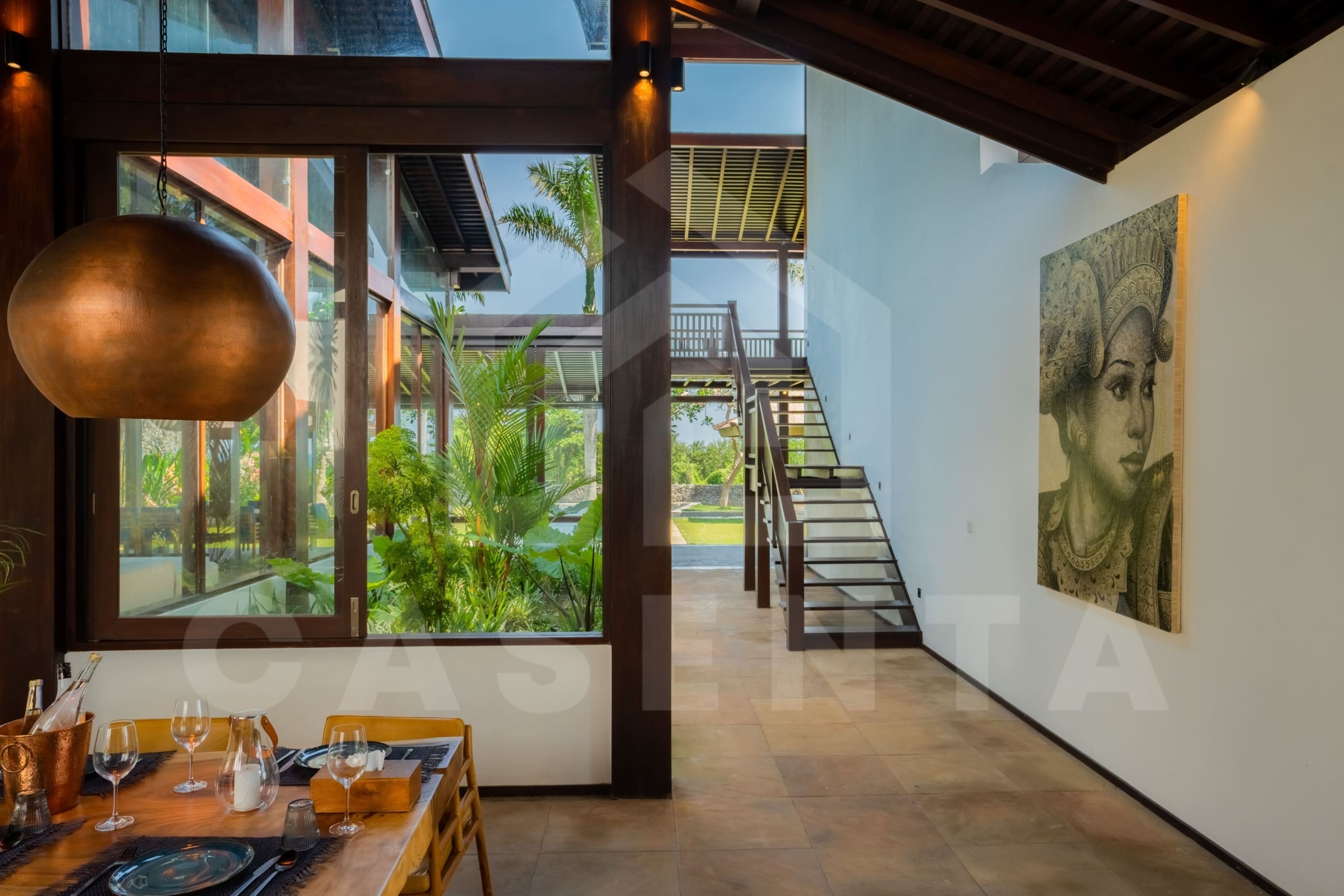 Airy living area inside tropical villas in Tabanan coastline