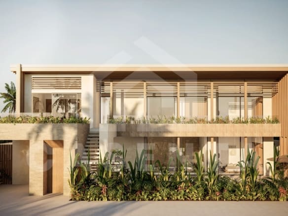 Facade of a tasteful 4 bedroom Japandi villa in Umalas