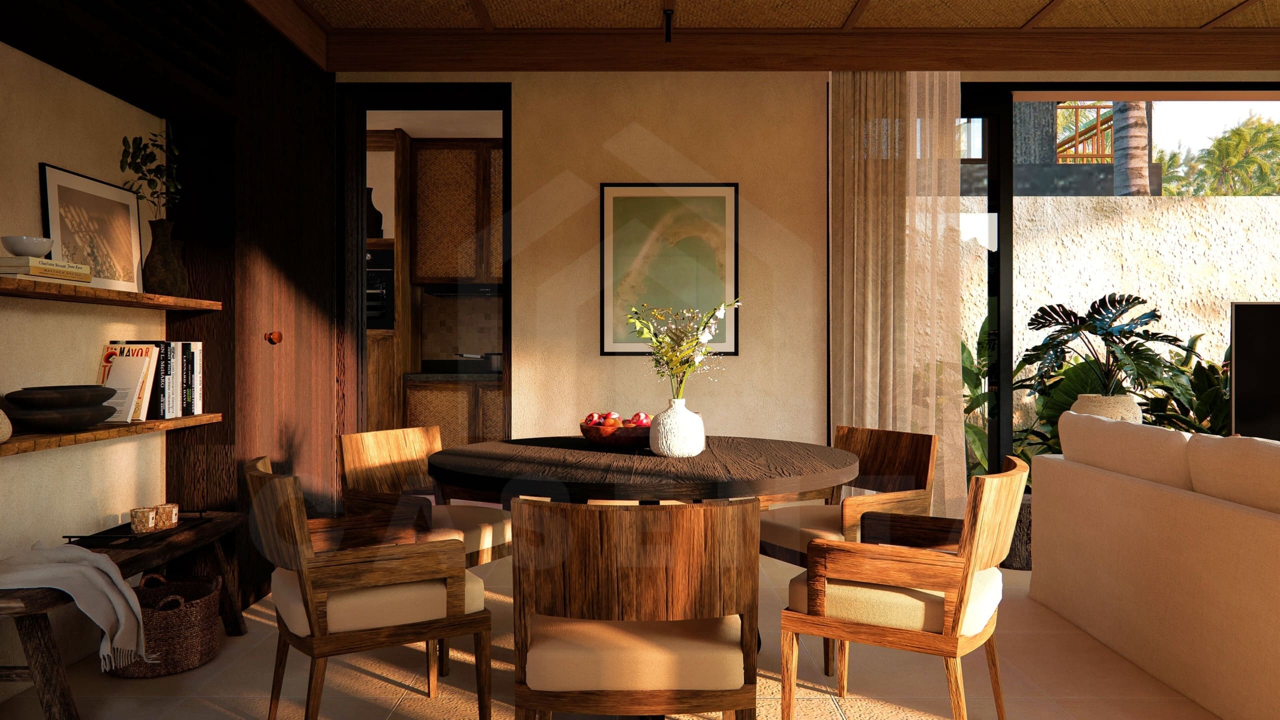 Dining area inside 3 bedroom riverfront villa in Ubud