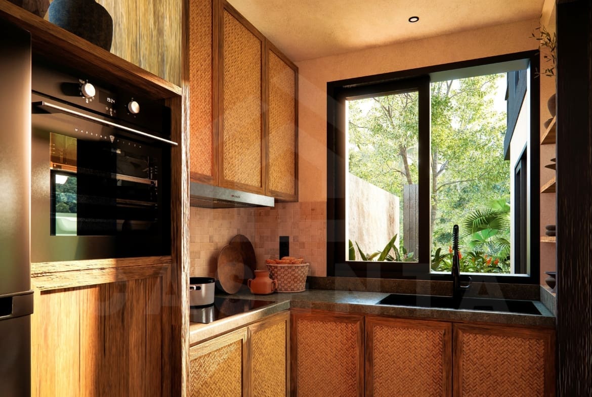 Kitchen inside 3 bedroom riverfront villa in Ubud