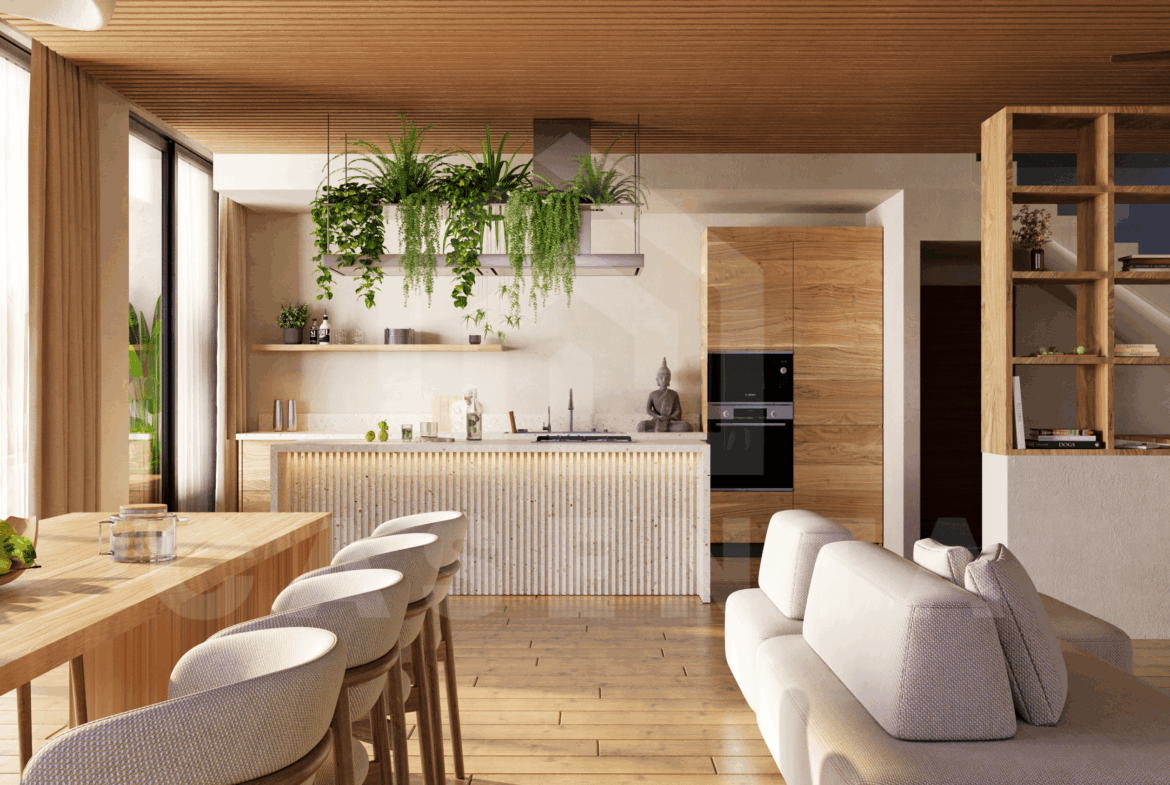 Living area inside stylish 3 bedroom villa in Ubud