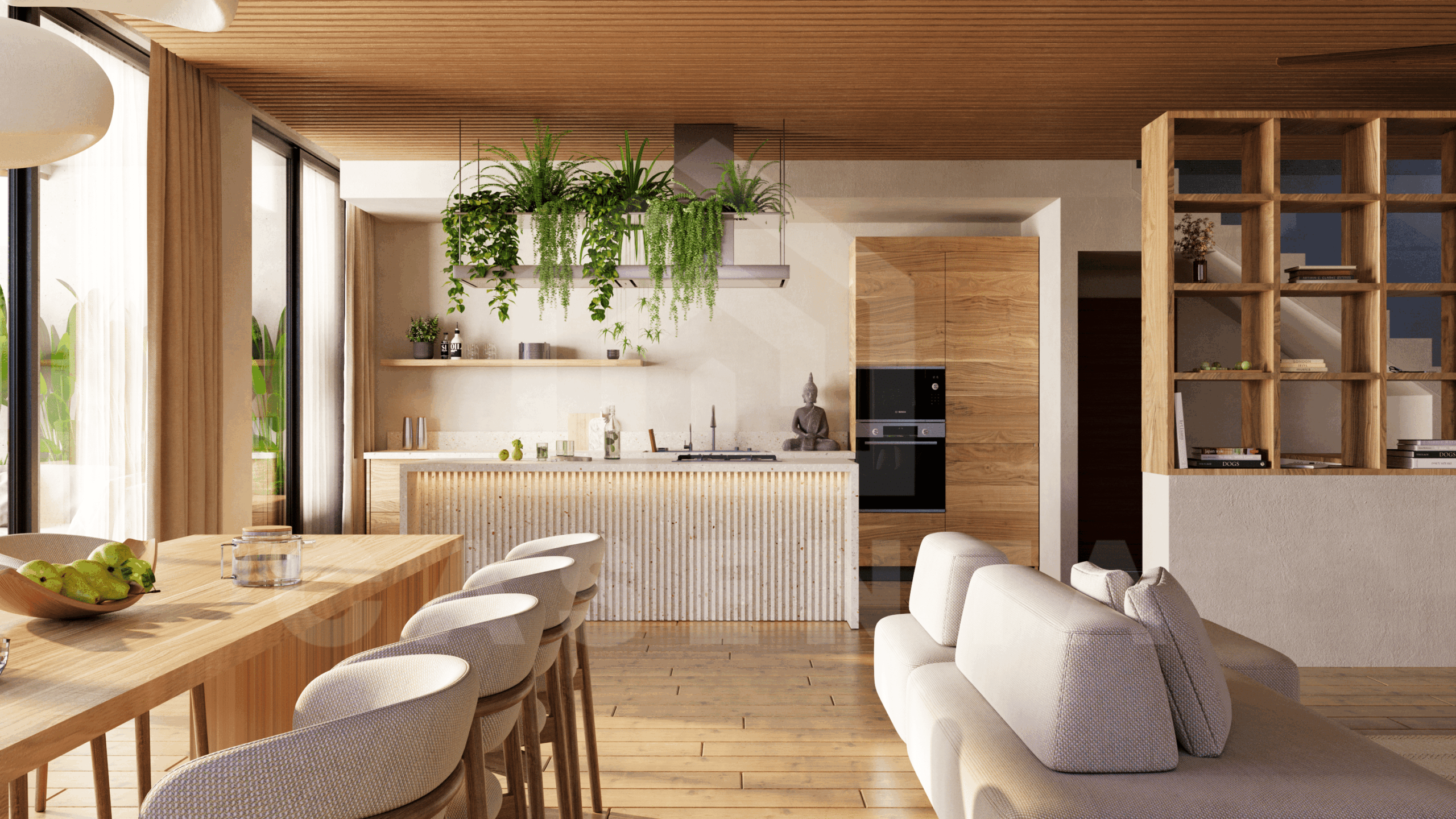 Living area inside stylish 3 bedroom villa in Ubud