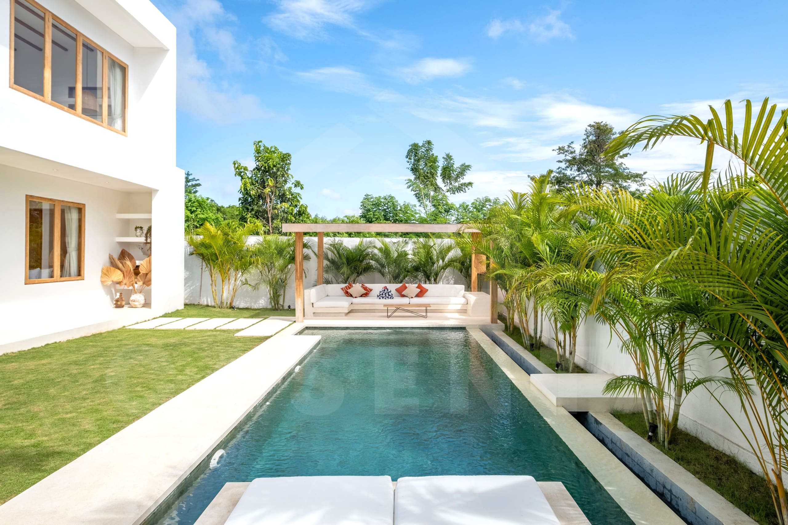 Outdoor area inside 3 bedroom villa for investment in Bingin