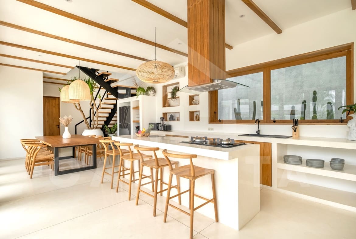 Kitchen/dining area inside 3 bedroom villa for investment in Bingin