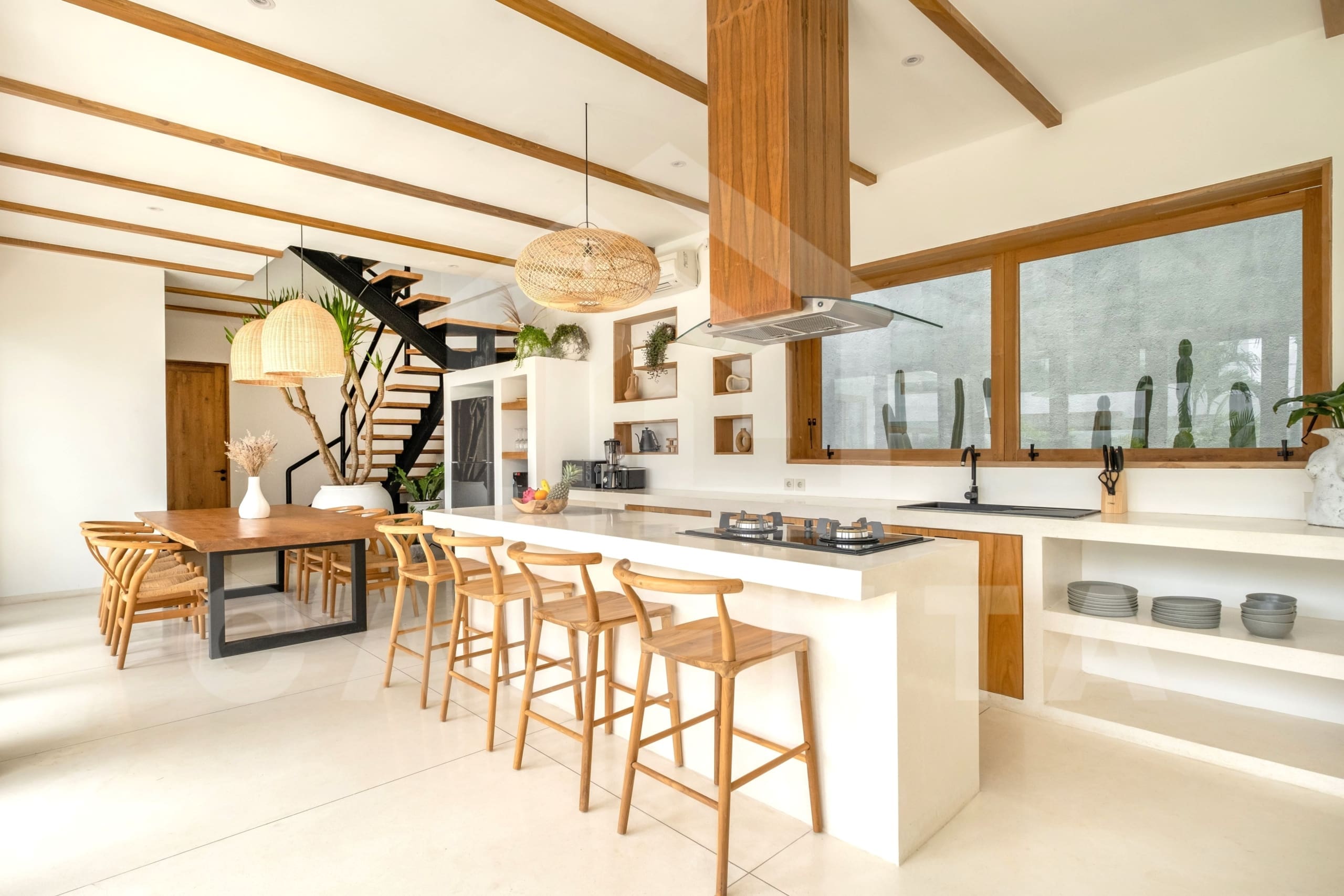 Kitchen/dining area inside 3 bedroom villa for investment in Bingin