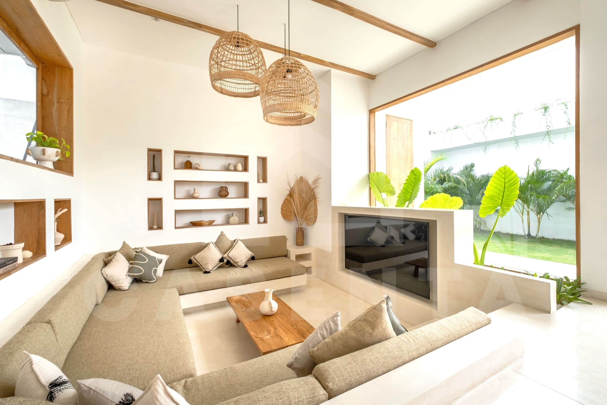 Living area inside 3 bedroom villa for investment in Bingin