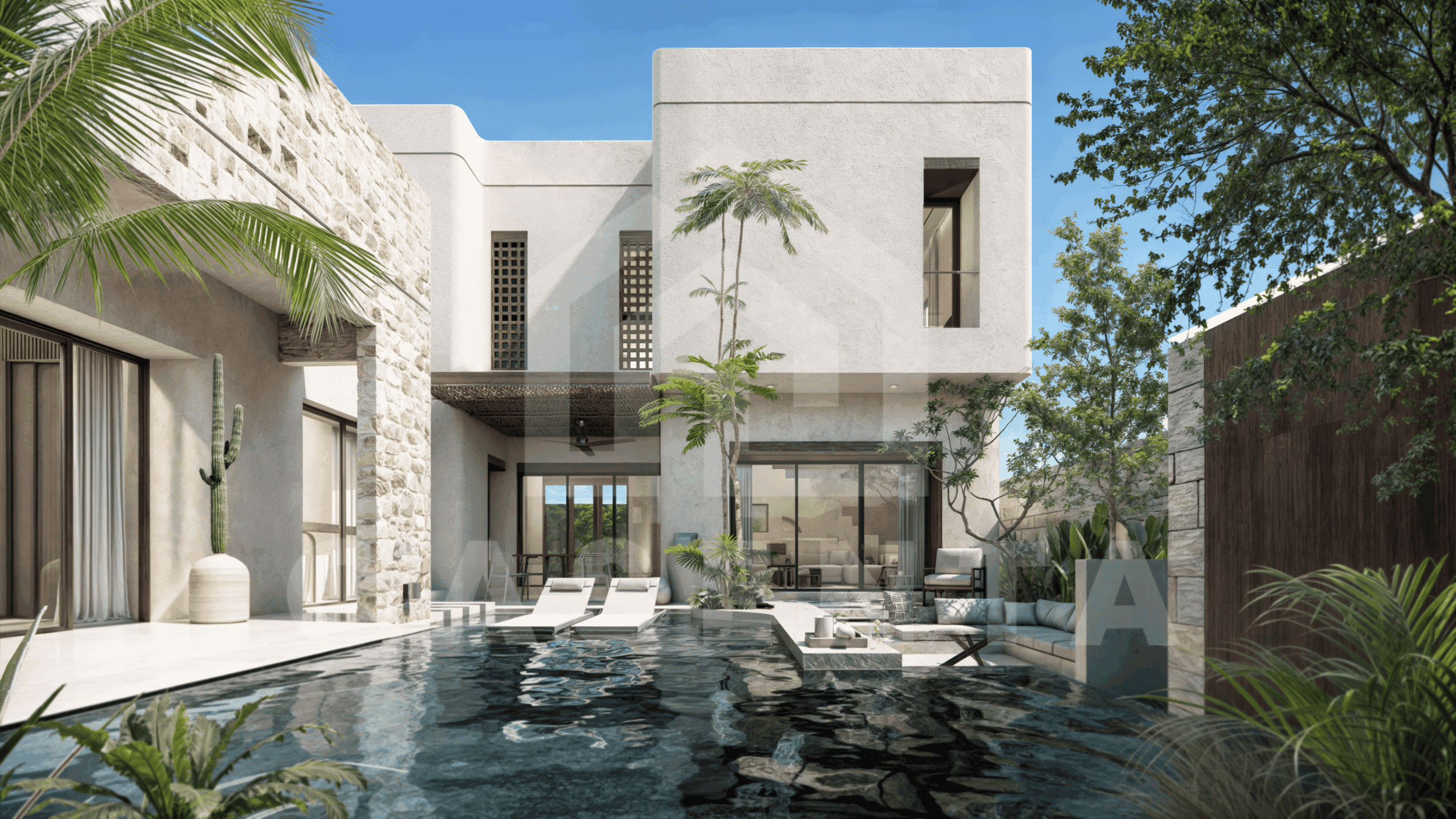 Facade of tasteful 3 bedroom villa in Uluwatu