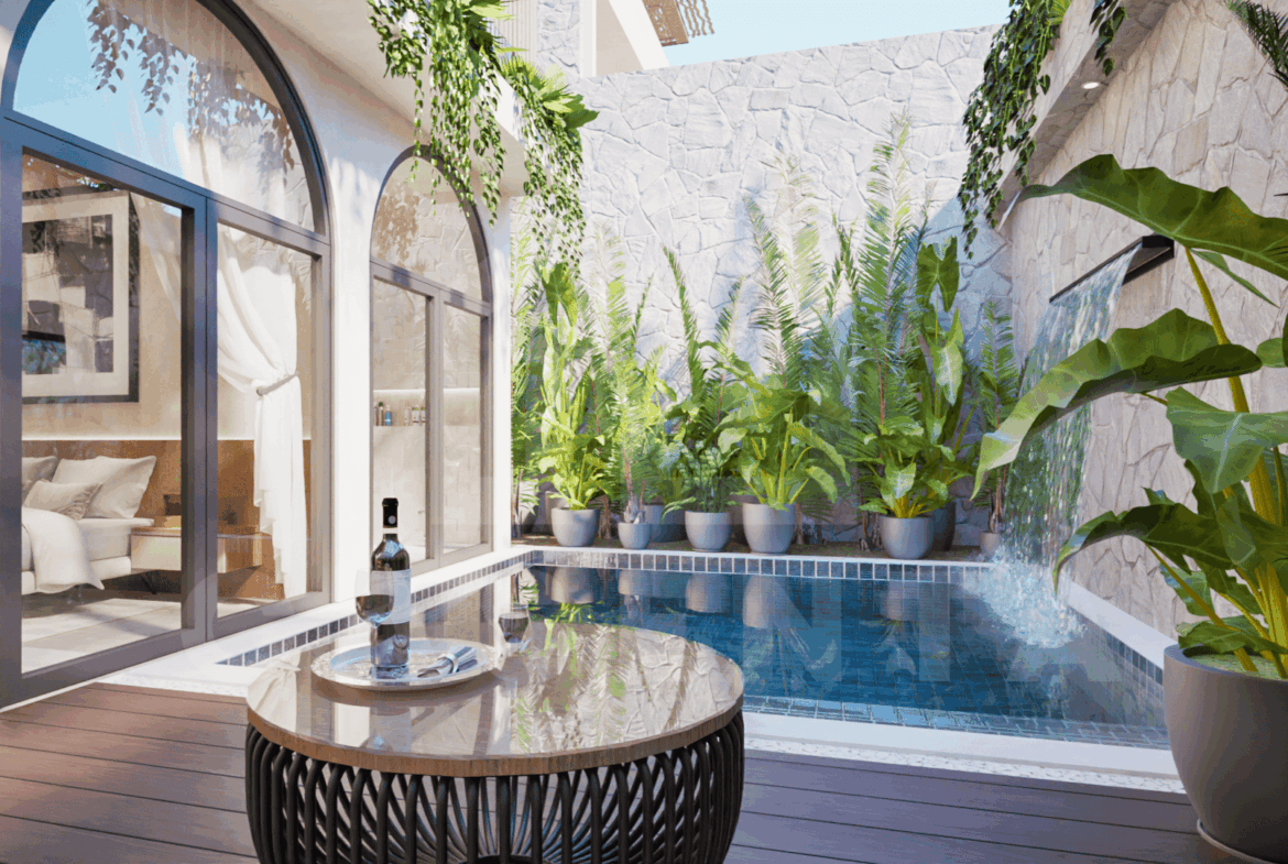 Pool area inside stunning 3 bedroom villa in Uluwatu