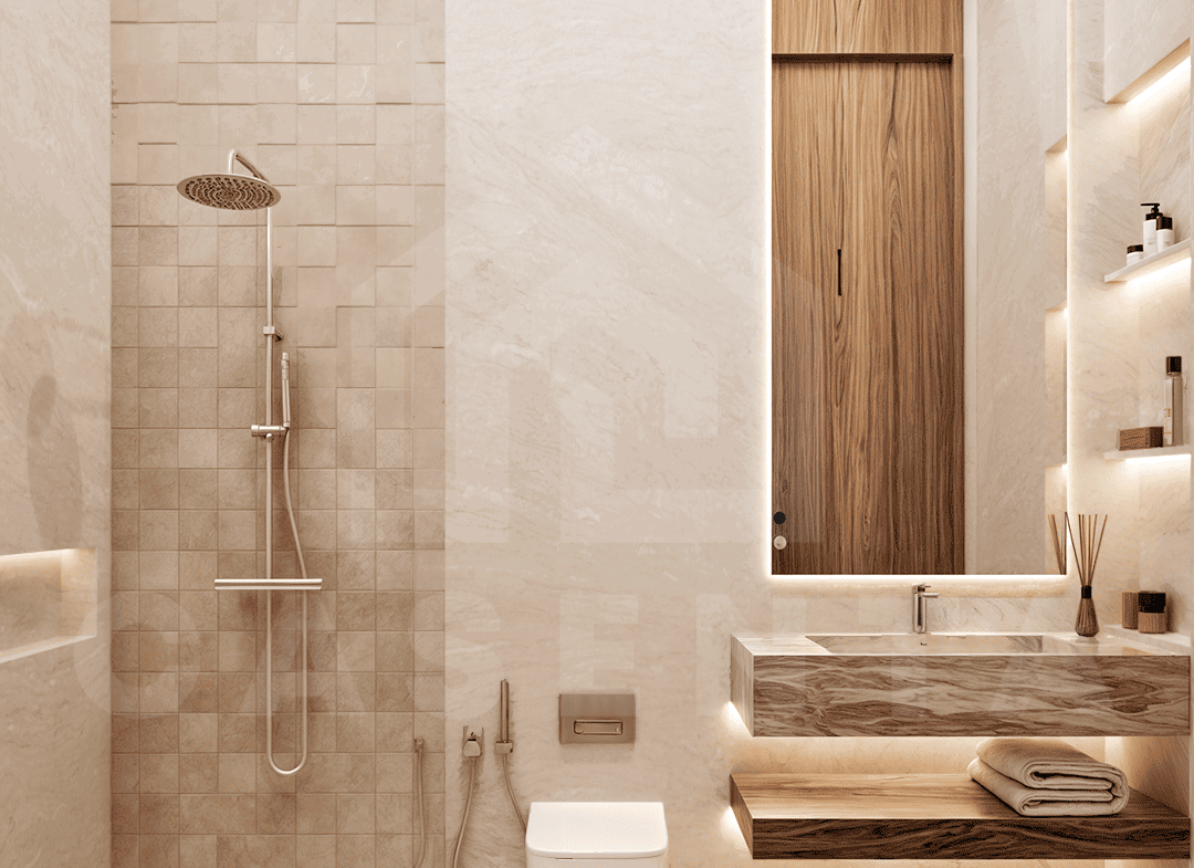 Bathroom inside stylish apartment in Uluwatu