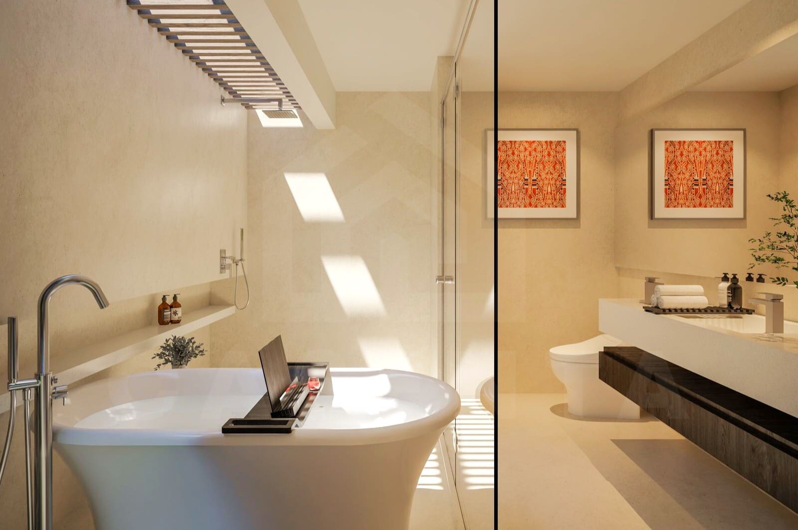 Bathroom inside modern Balinese villa in Ungasan