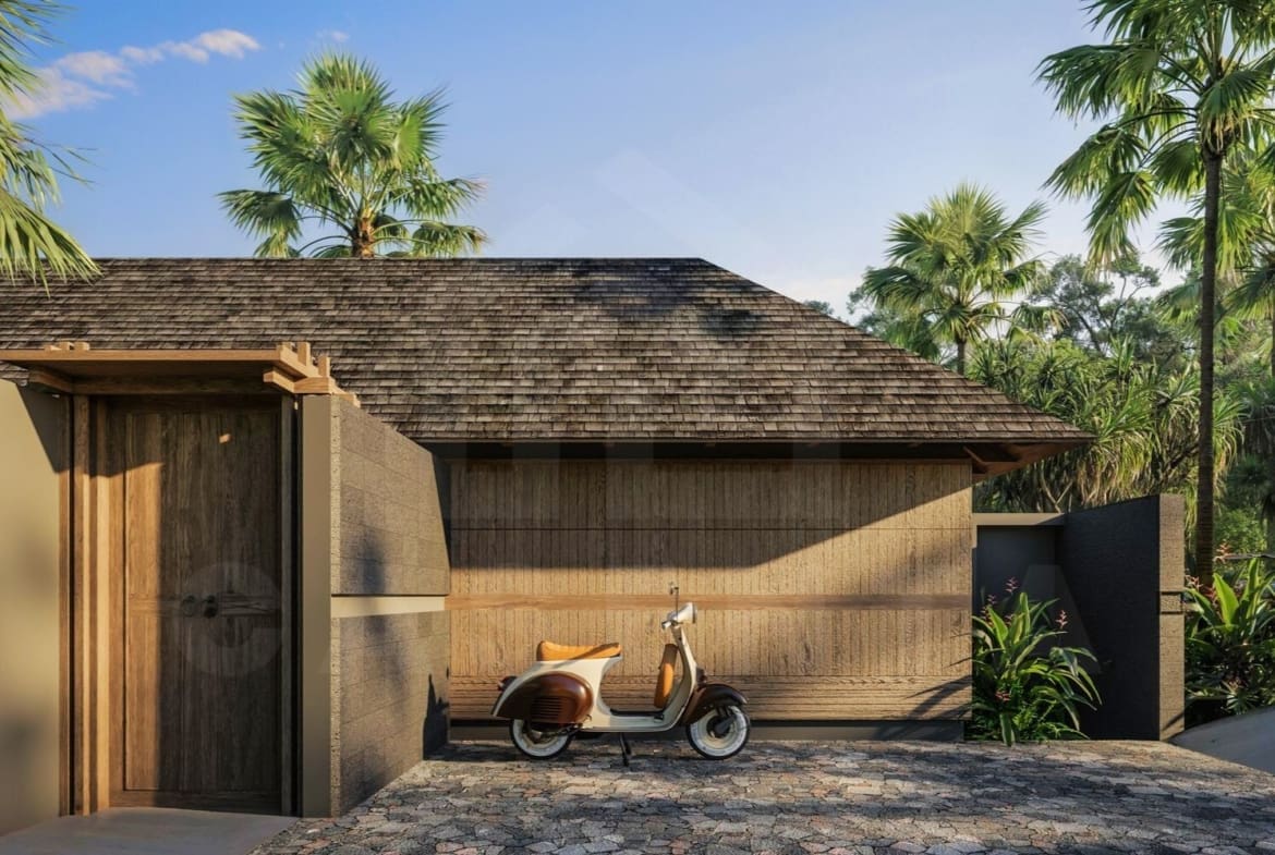 Parking space inside modern Balinese villa in Ungasan