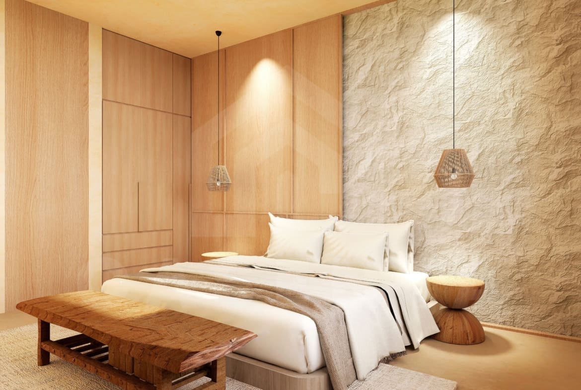 Bedroom inside tasteful villa in Uluwatu